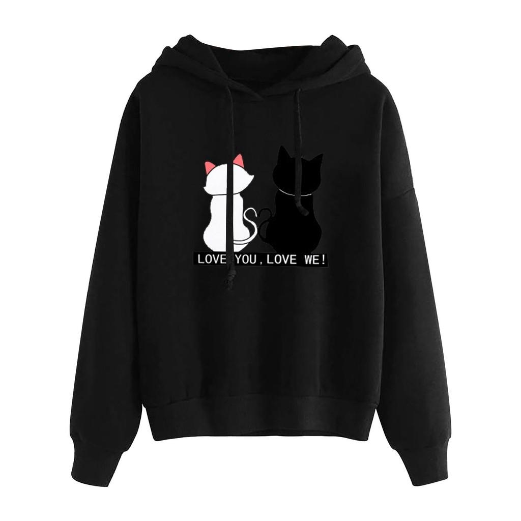Cartoon Print Hoodie For Women With Polyester Thick Warmth For Winter Casual Wear