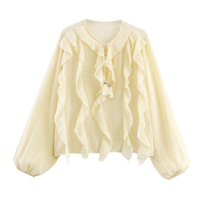 

Araltay New Arrival Fashion Style Women s Fashion All-Match Romantic Style Laminated Decoration Shirt 3897165 Light yellow L