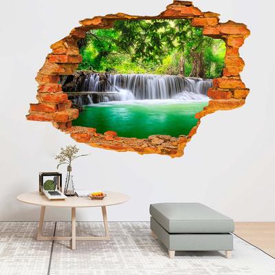 Modern 3D Şelale Orman Sahte Pencere Görünümü Duvar Sticker Kendinden yapışkanlı Duvar Çıkartmaları Sanat Ev Dekorasyon