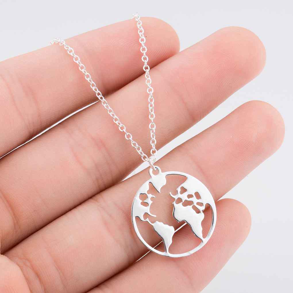 Women Hollow Map Pattern Necklace Lady Girl Round Neck Pendant Plating Copper Jewelry