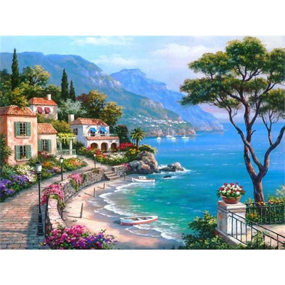 3D Diamond Painting Town Full Square Round Drill Art Rhinestone 5D DIY Diamond Embroidery Landscape Seaside Handmade Gift