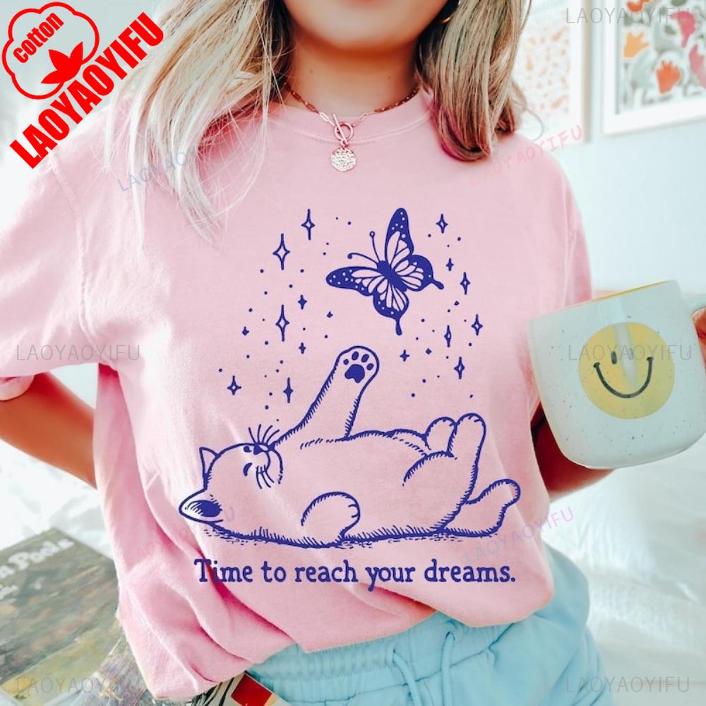 Vintage Trendy  Shirt Time To Reach Your Dreams Shirt Funny Sarcastic Womens Tees  Casual for Daily Wear S