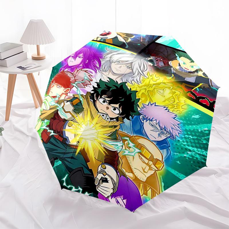 1pc My Hero Academia Automatic Opening/Closing Outdoor Umbrella with Boku No Hero Characters - Portable 3-Fold Design, 8-Rib Iron Frame Outdoor f
