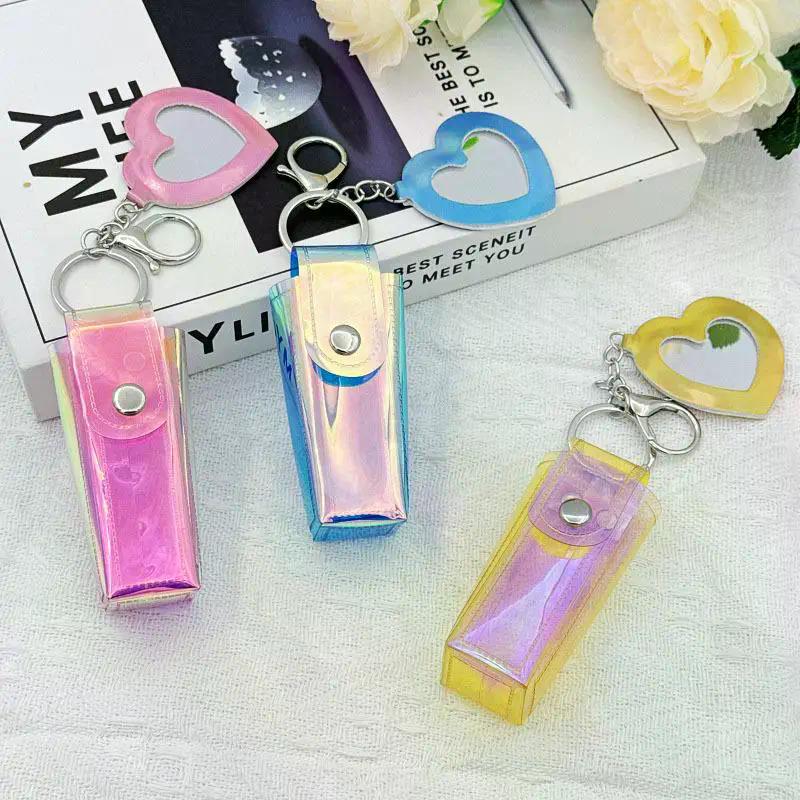 1Pcs Portable Lipstick Bag Pouch Lip Balm Bag Keychain Holder Creative Lipsticks Protective Cover With Mirror