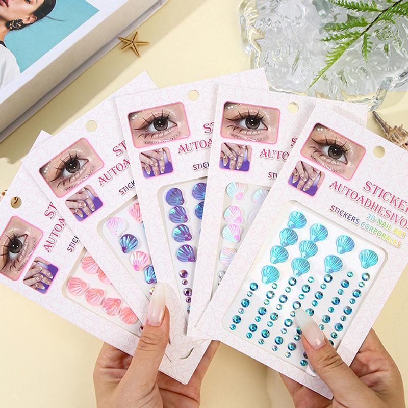 Shell Crystal Tattoo Sticker Glitter Eyeliner Eyebrow Makeup Face Diamond Temporary Tattoo Butterfly Rhinestone Eyeliner Sticker