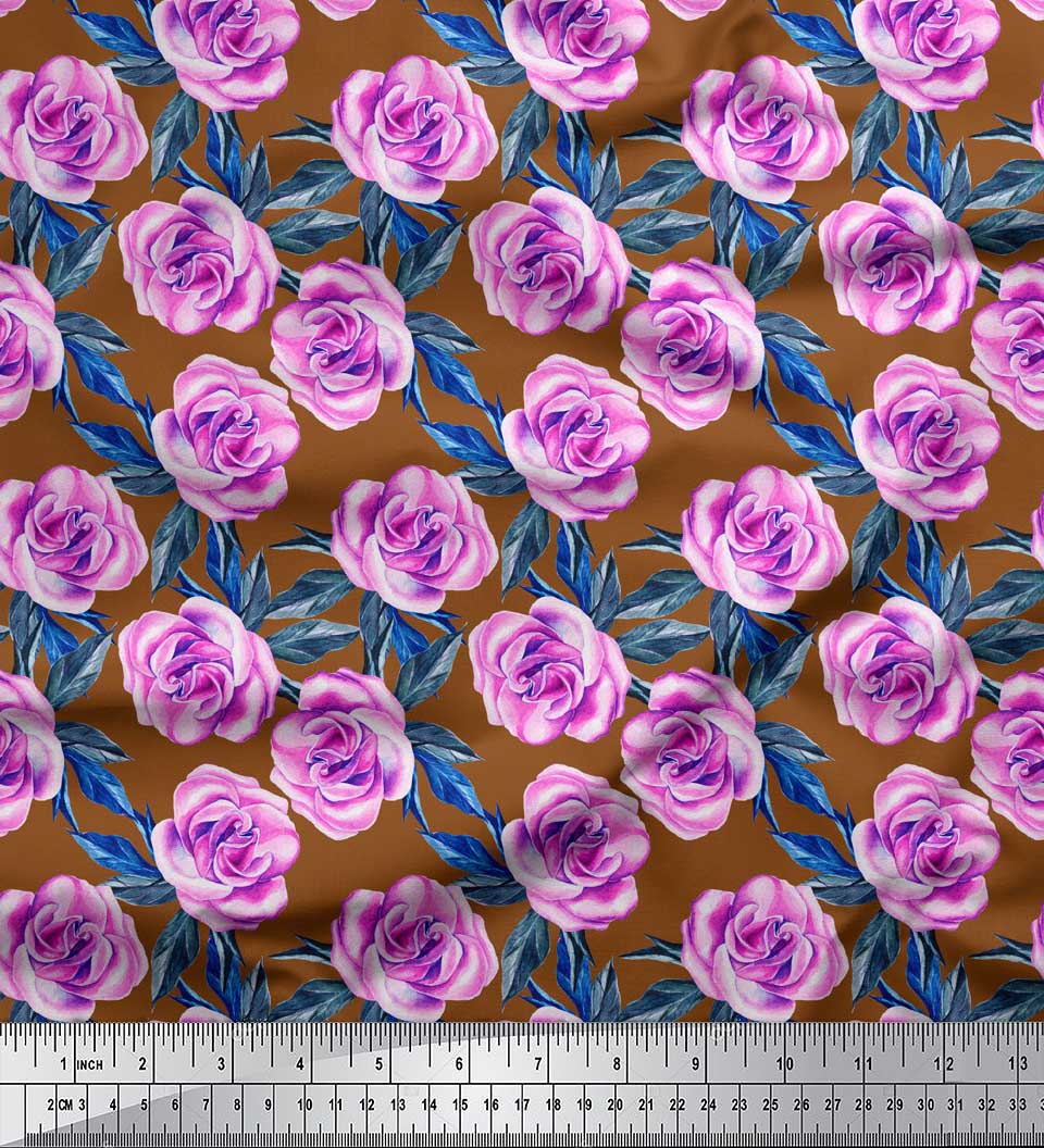 

Тканина Soimoi Green Japan Crepe Satin Leaves & Begonia Floral Print Тканина на метр 42 дюйма 42 Inch Wide - Poly Crepe коричневий