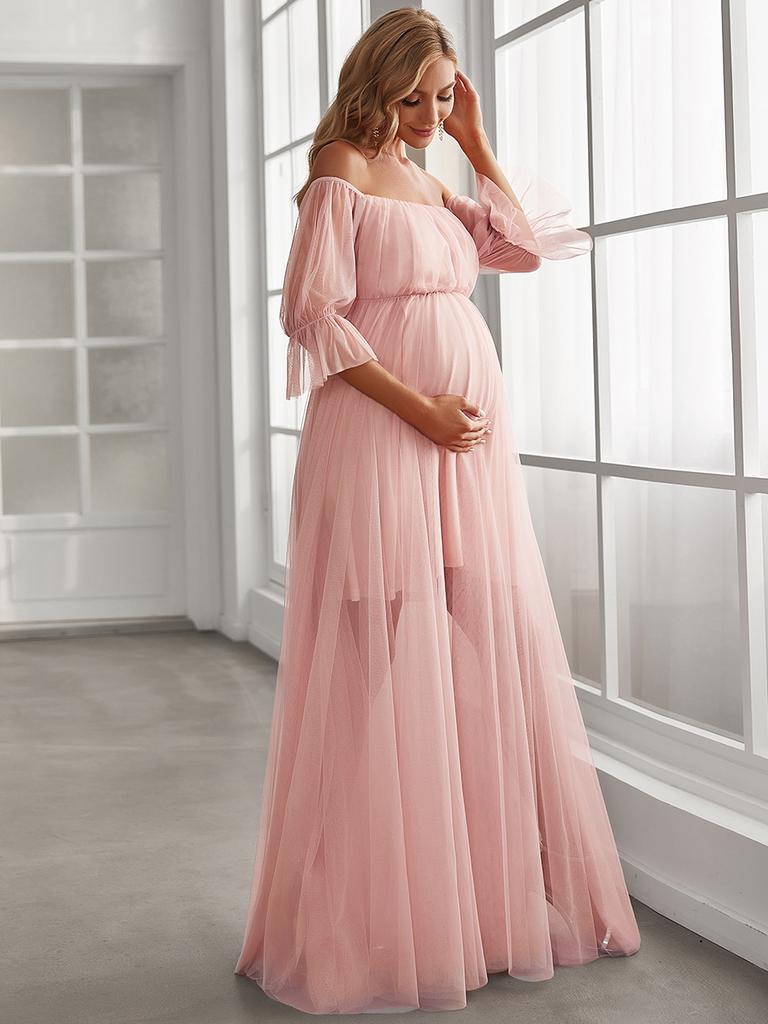 chinese dress ladies EKIDAZ Women's Off-Shoulder Maternity Dress for Photoshoot Long Sleeve  Chiffon Gown for Baby Shower Photo Props Dress Pink at Amazon Women's  Clothing store