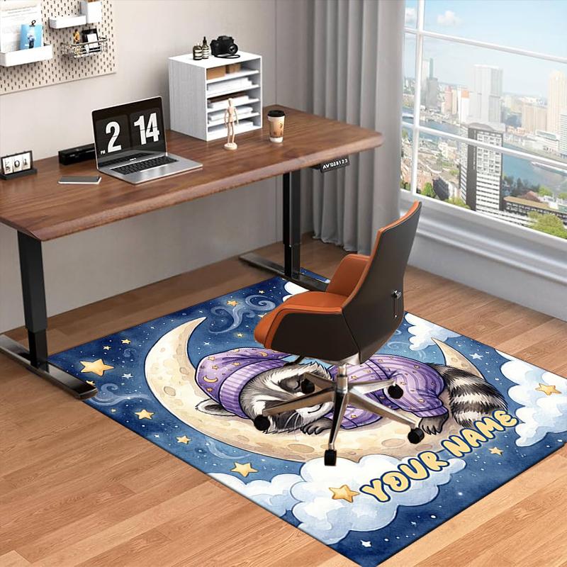 1PC Custom Name Raccoon Dreams Moon Theme Floor Mat Ideal for Living Room, Game Rooms, Office, Bedroom, Floor Mat Playful Design