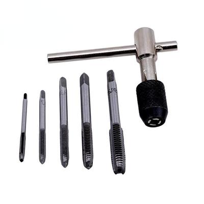 6pcs T-type Machine Hand Screw Tap Wrench Tap Die Set DIY Tool Straight Fluted Screw Thread Metric Plug Tap Drill M3/M4/M5/M6/M8