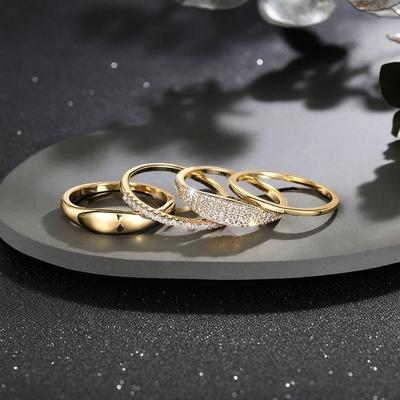 4Pcs Simple Plain Band Ring Set Minimalist Stackable Rings Gold Plated Fashion Jewelry for Women
