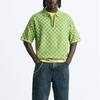 Zara Loose Comfortable Versatile Simple Short Sleeve Polo Shirt Men Tops Green 5755434-500