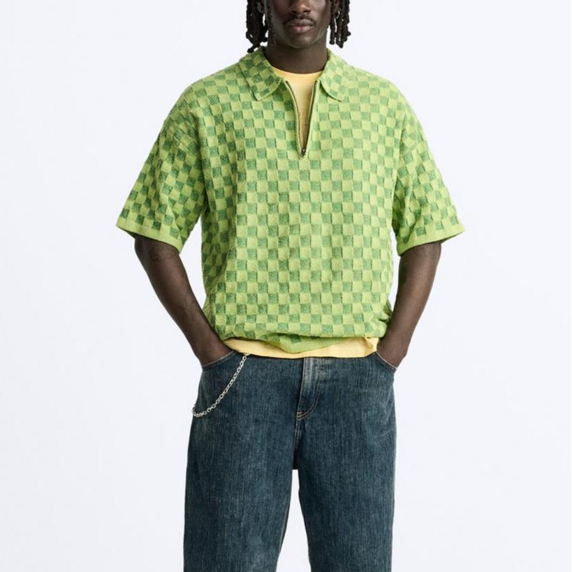 Zara Loose Comfortable Versatile Simple Short Sleeve Polo Shirt Men Tops Green 5755434-500