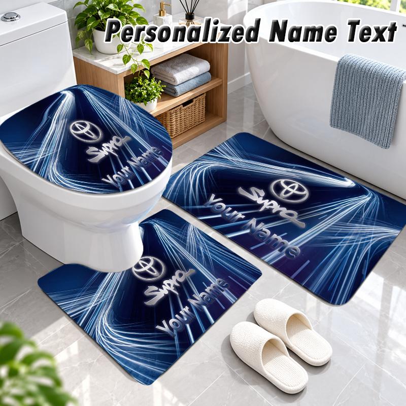 Toyota Supra Custom Name 3Pcs Flannel Bathroom Mat Set Toilet Rug Personalized Bath Decor