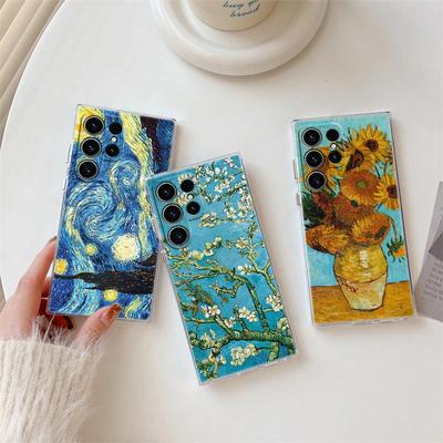 Van Gogh Almond Blossoms Sunflower Starry Phone Case For Samsung Galaxy S25 S24 S23 S21 Ultra S20 FE S22 Plus A55 5G Clear Cover
