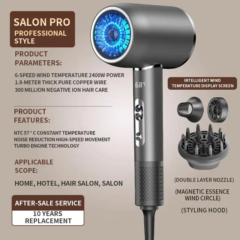 

Профессиональный 2400 Вт высокоскоростной фен для волос без листьев машинка для сушки волос отрицательные ионы светодиодный цифровой дисплей фен инструменты для укладки волос EU