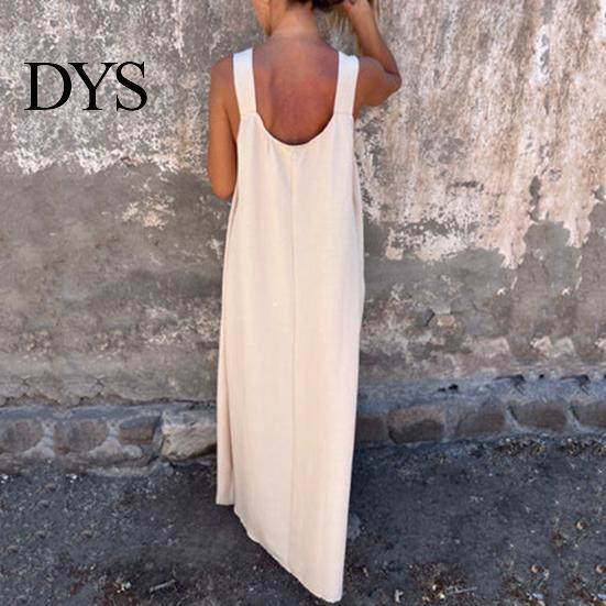 Three-dimensional Flower Design Dress Women 3D Rose Decor Shoulder Strap Sleeveless Pleated Slip Summer Long Loose Solid Color Backless Maxi for Beach
