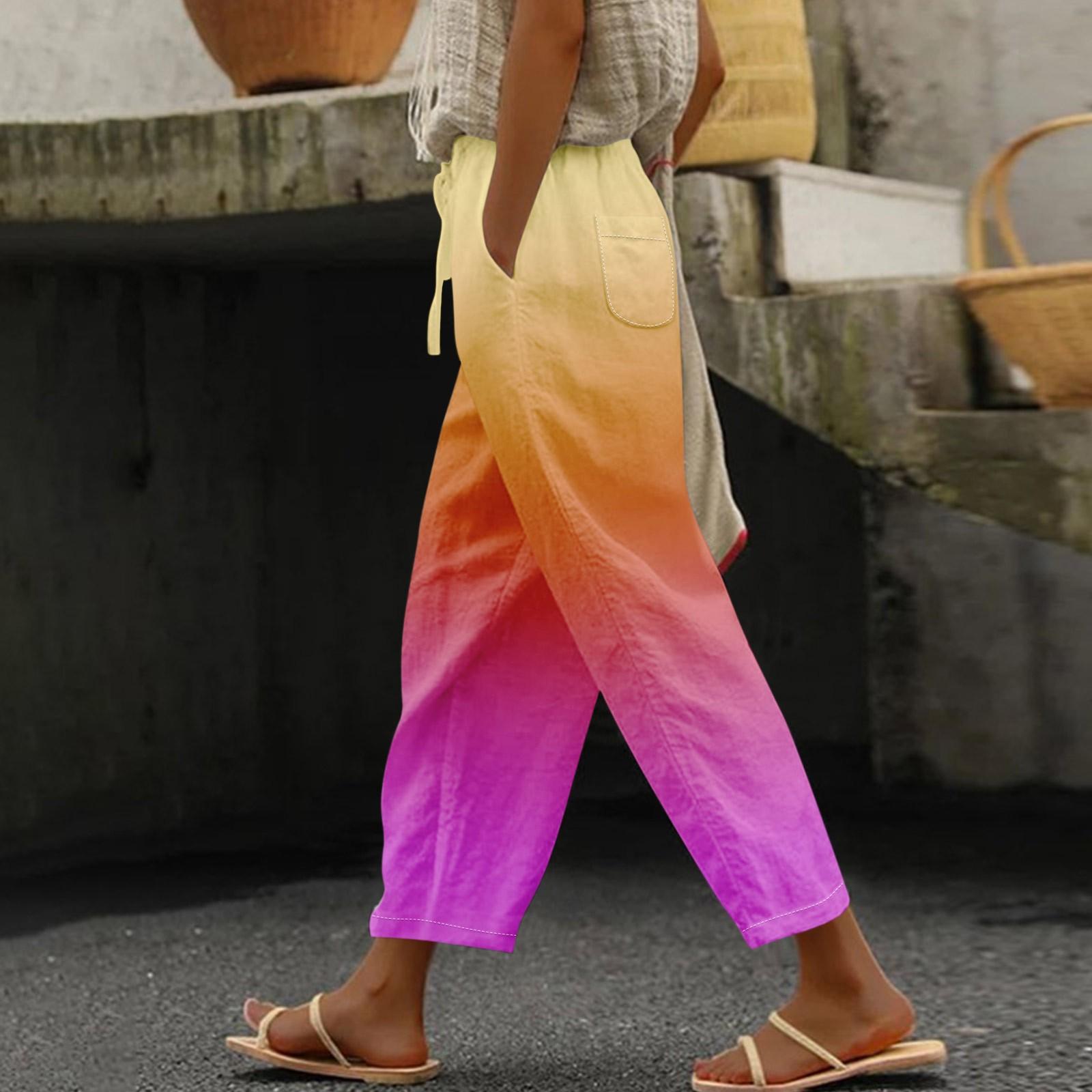 

Женские повседневные брюки с модным градиентным принтом и карманами на шнуровке, брюки с эластичной резинкой на талии XXL шафрановый