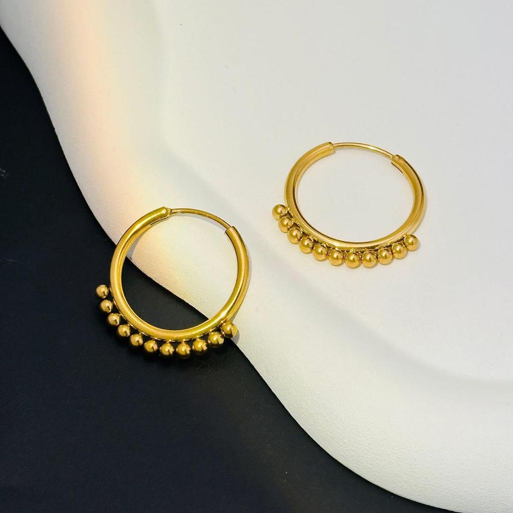 Trendy European & American Stainless Steel Ball Hoop Stud Earrings - Autumn/Winter Collection