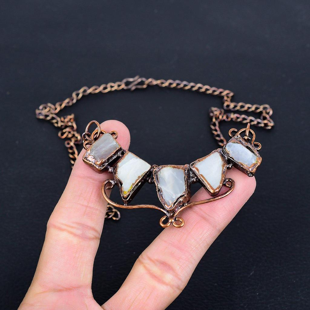 Rainbow Moonstone Copper Electroformed Necklace, Gemstone Jewelry, Handmade Necklace Amazing Jewelry, Gift For Her