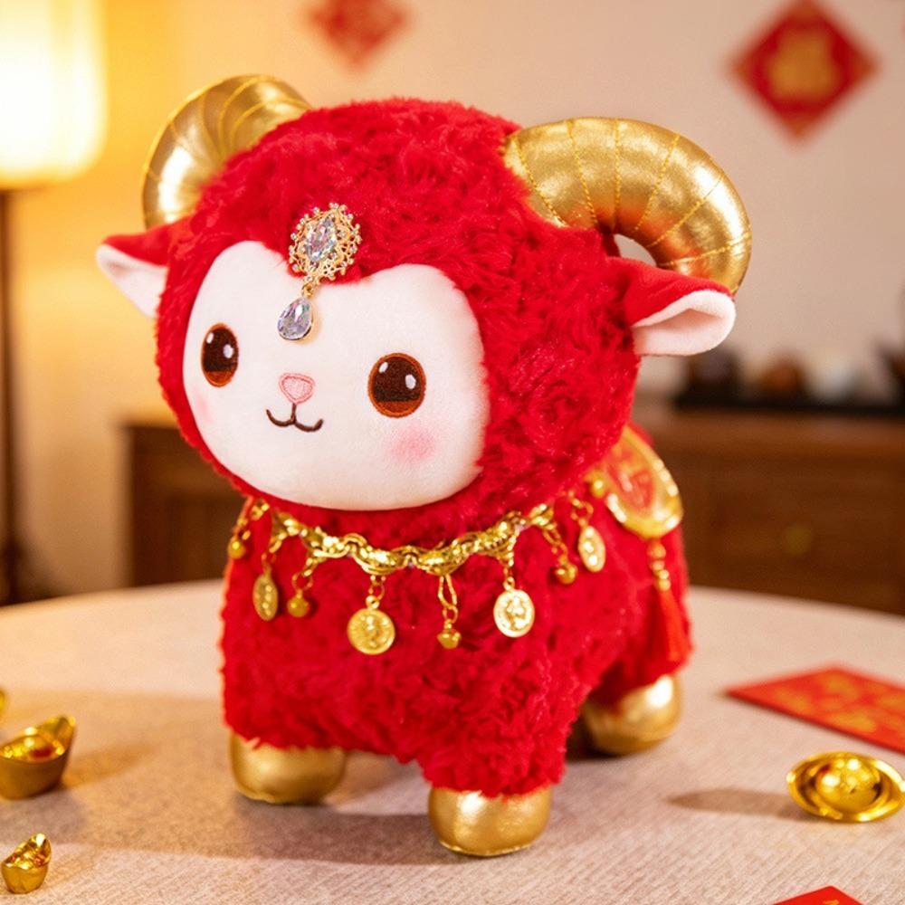 Red Festive Color Sheep Plush Doll Fine Embroidery Stuffed Sheep Toy  Desk Decoration