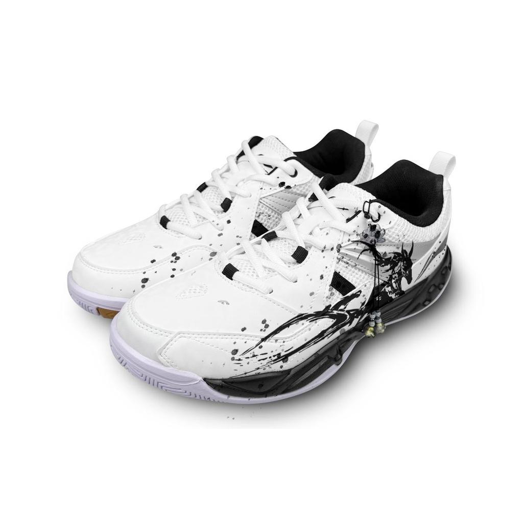 Li Ning Koba Synthetic Leather, Textile Low Top Badminton Shoes Men's Black White AYTM079-11(Team47-)