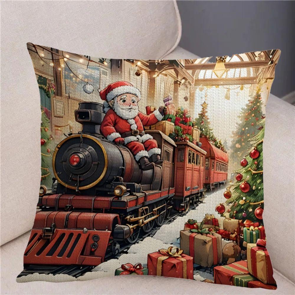 Flax Merry Christmas Pillow Cover Luxury Xmas Throw Pillow Case Christmas Cushion Cover  Bed