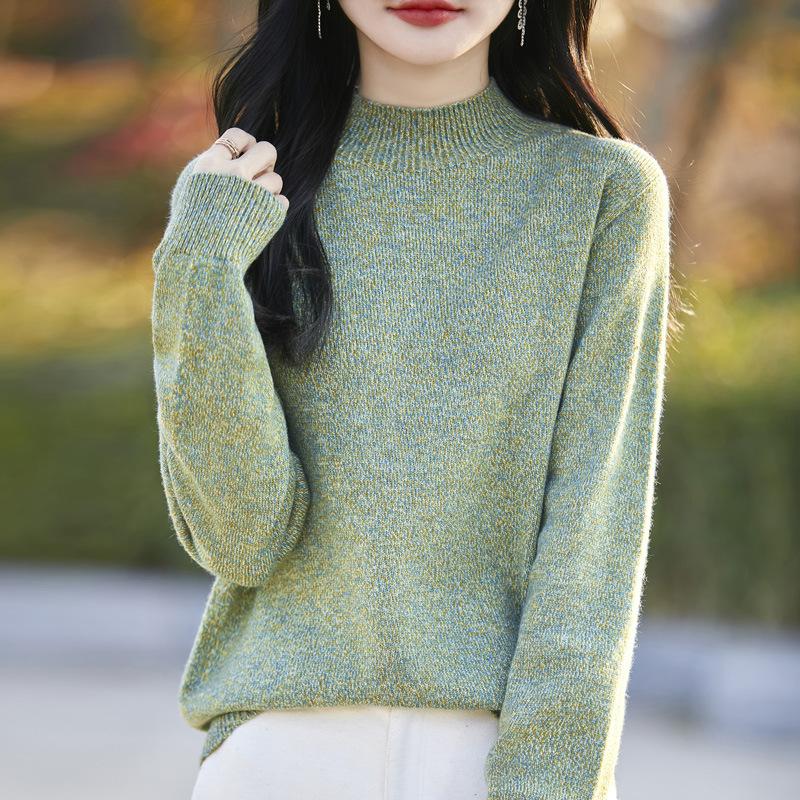 First-line Ready-to-wear Skin-friendly Velvet Half-turtleneck Sweater for Women In Autumn and Winter New Style Floral Yarn Thickened Base Sweater