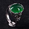 Green Agate Crystal Ring for Women Vintage Gemstone Adjustable Open Finger Ring Elegant Jewelry