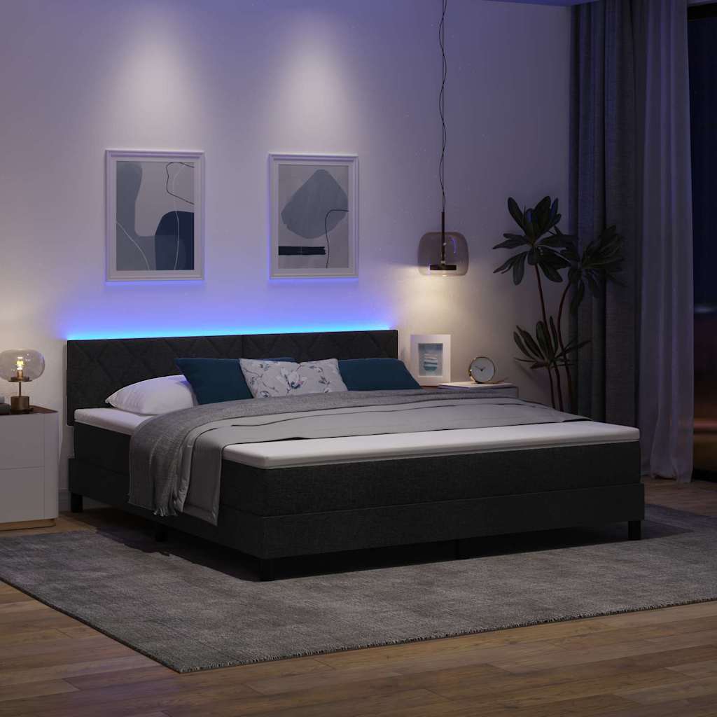 Boxspring Bed with LED Light Strips Black 180 x 200 cm Fabric