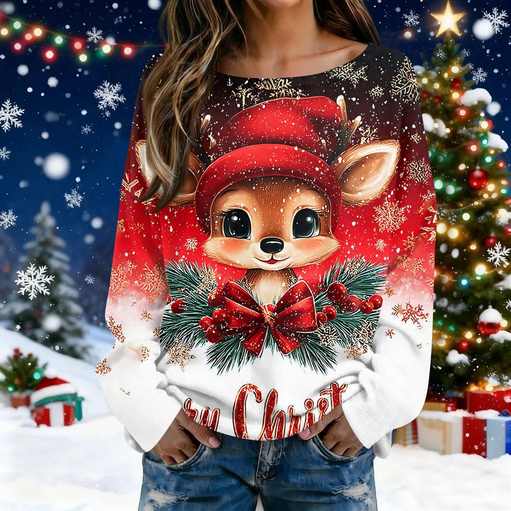 Christmas Sweatshirts For Women Knit Sweater Cute Shirt Fall Crewneck Pullover Tops