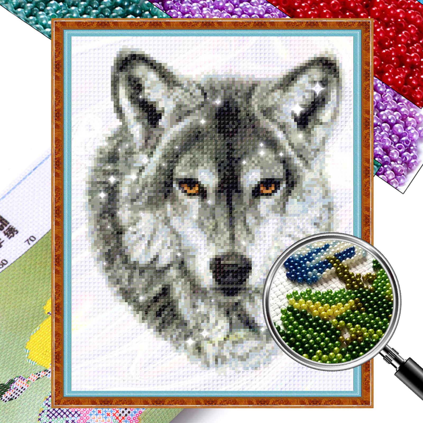 

Partial Embroidery Beads Printed 9CT Wolf Cross Stitch Home Kit 28x34cm
