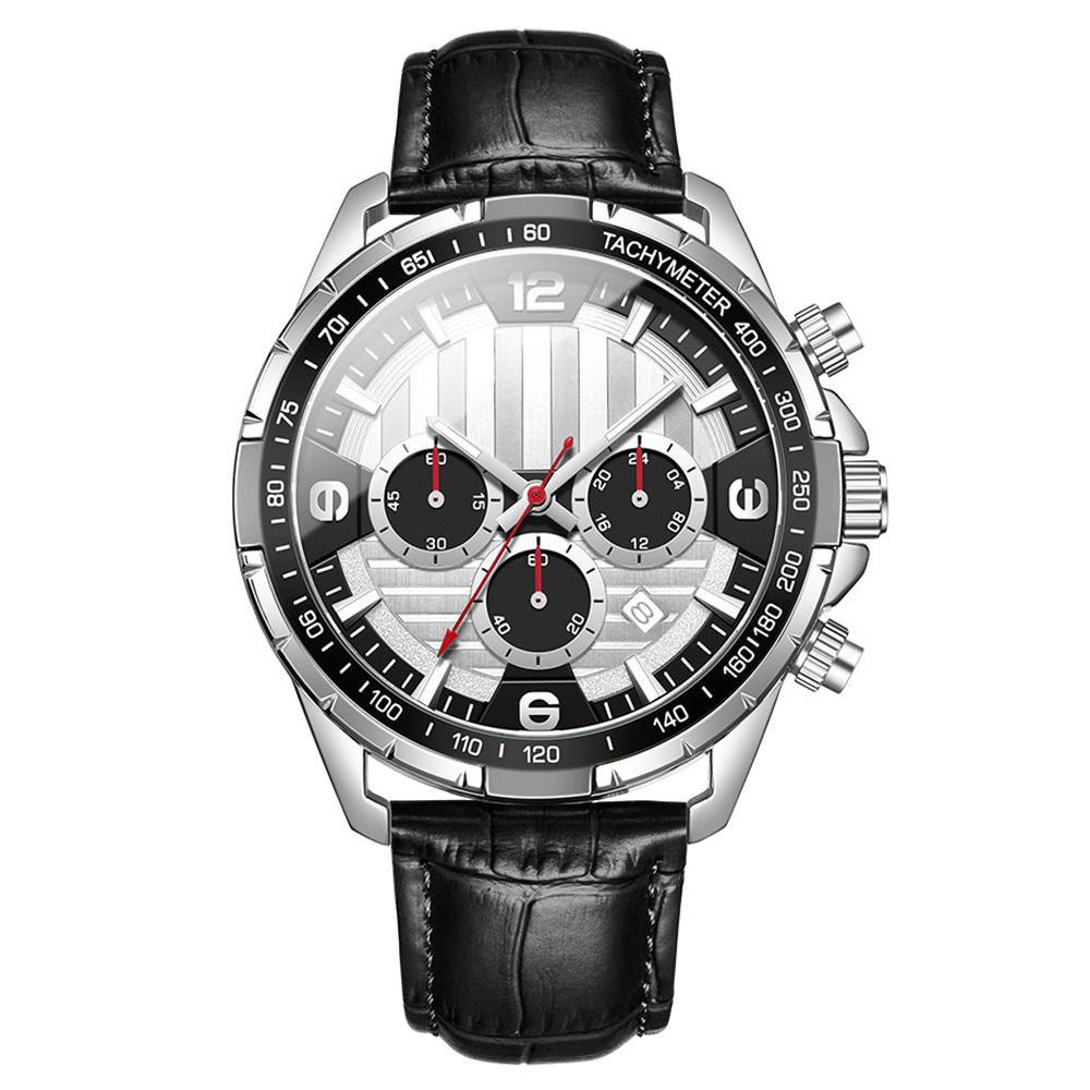 Chronograph Watch Waterproof Quartz Wristwatch Sports Leather Watches