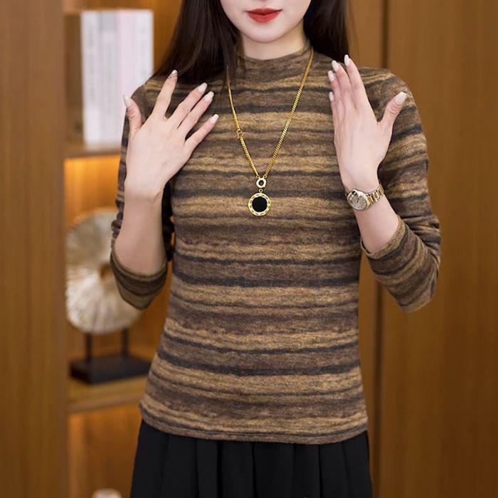 

Немецкий бархатный топ с полувысоким воротником и длинными рукавами, облегающий фигуру - Женская модная базовая вещь на осень/зиму 2024 3XL