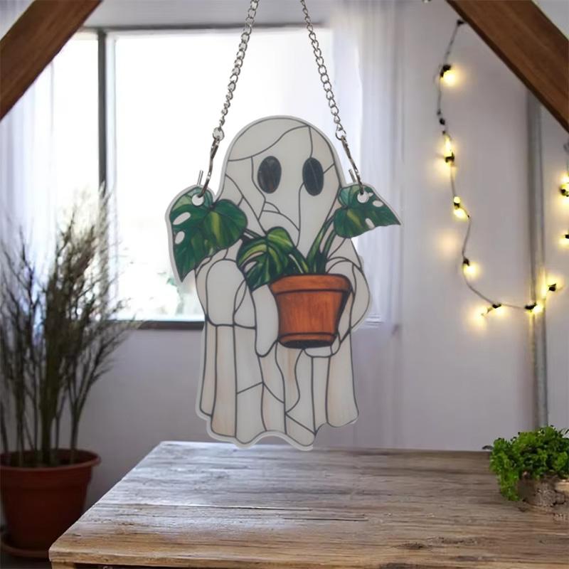 1-3pc Sun Catcher Colorful Halloween Cute Little Ghost Plant Window Decoration For Garden Living Room Wall Horror Home Decorate