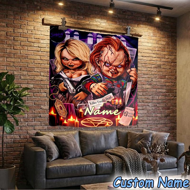 Custom Name Tapestry Chucky Tapestry, Unique Design Tapestry, Suitable for Bedroom,Livingroom, Playroom,Heartwarming Fan Holiday Gifts