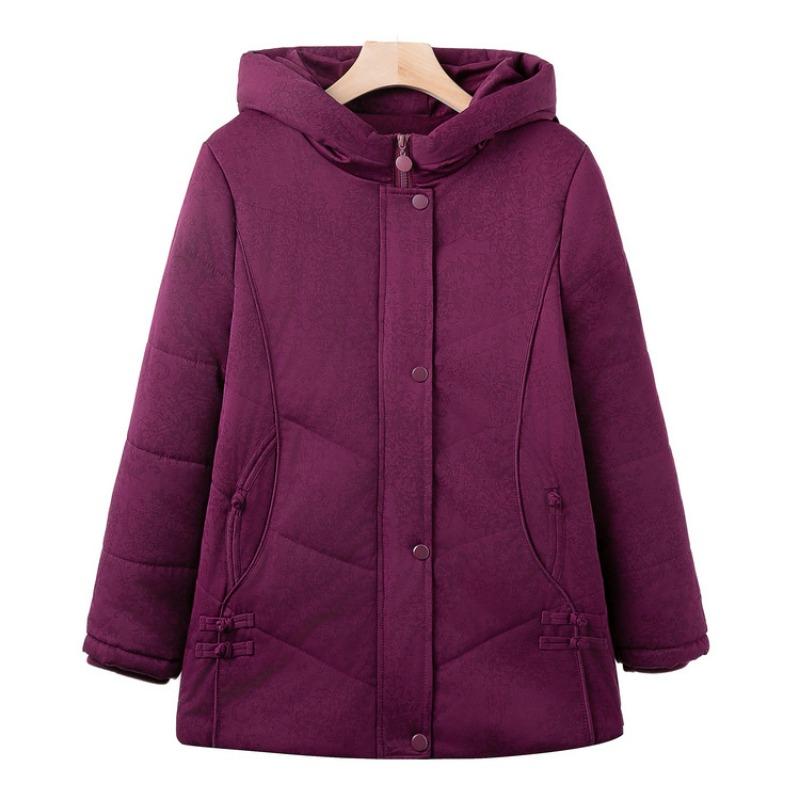 Middle Elderly Women's Hooded Mom Warm Padded Jacket Grandma Winter Padded Jacket Elderly Padded Jacket Thickened Jacket Top
