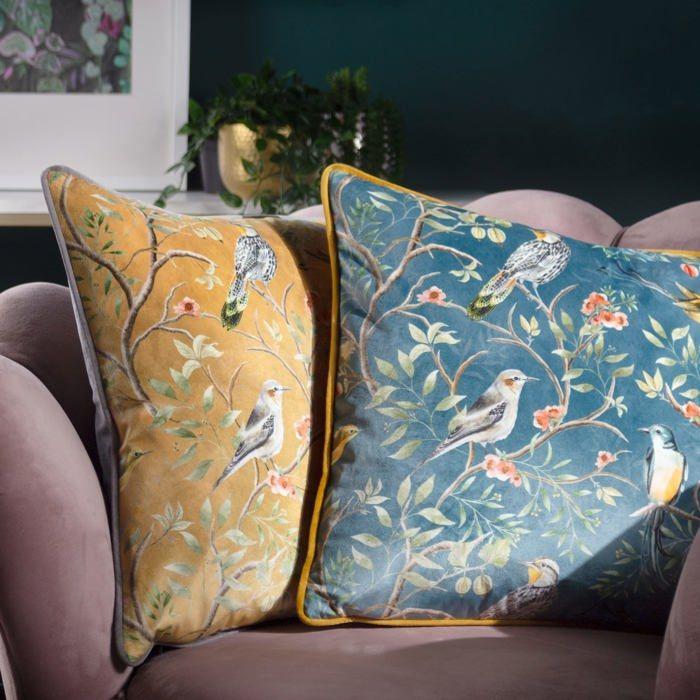 Housse de coussin - Wylder Tropics - Motif Oiseaux - Velours doux - Lavable en machine