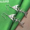 925 Sterling Silver Minimalist Long Fishbone Earrings - Stylish Evening Jewelry