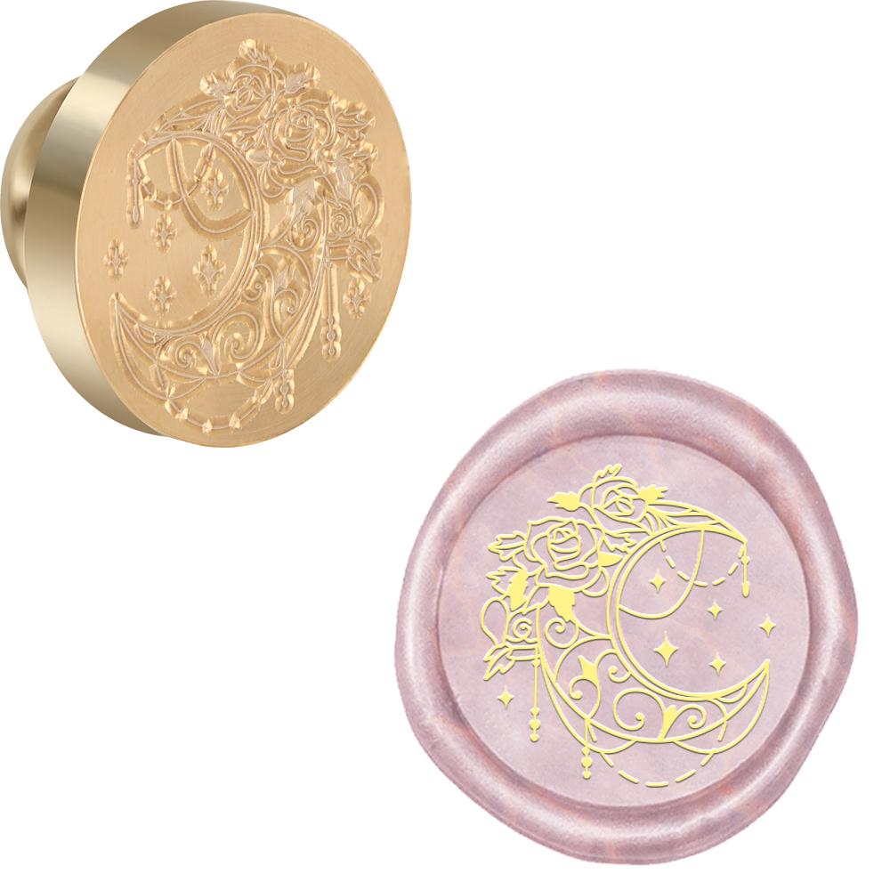 Moon Series Wax Seal Stamp Lotus Replaceable Sealing Wax Stamp 25mm Brass Head for Halloween Invitations Envelope Cards Decorati
