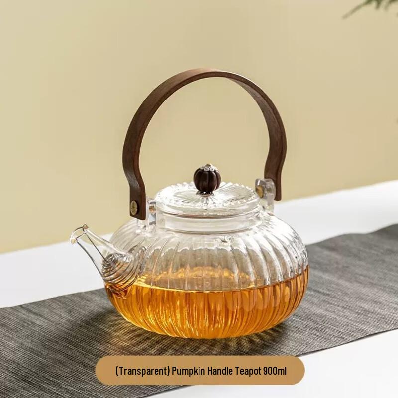 High Borosilicate Glass Pumpkin Beam Handle Teapot