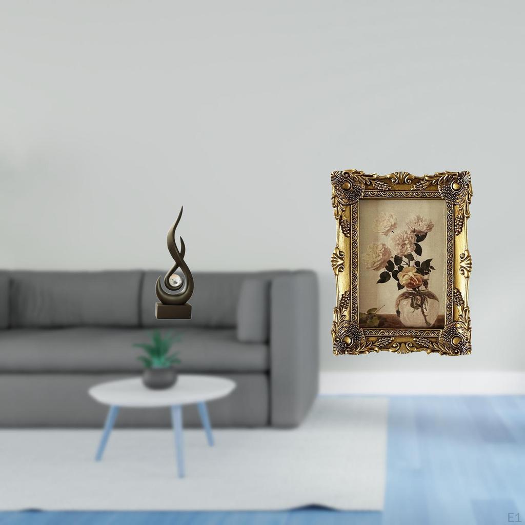 Abstract Flame Resin Sculpture And Ornate Vintage Photo Frame Modern Art Keepsake for Living Room
