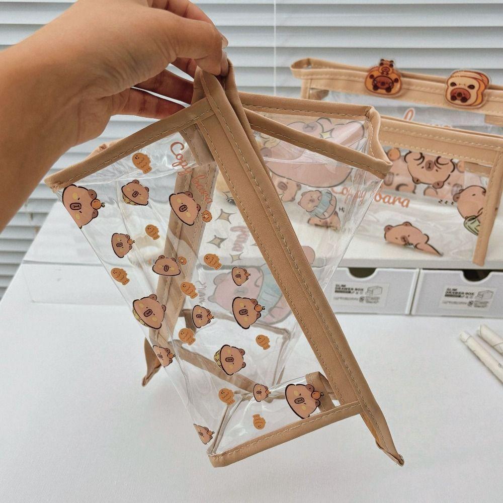 Kawaii Cartoon Pen Bag Aesthetic Stationery Bag Desktop Organizer Capybara Pencil Bag Office