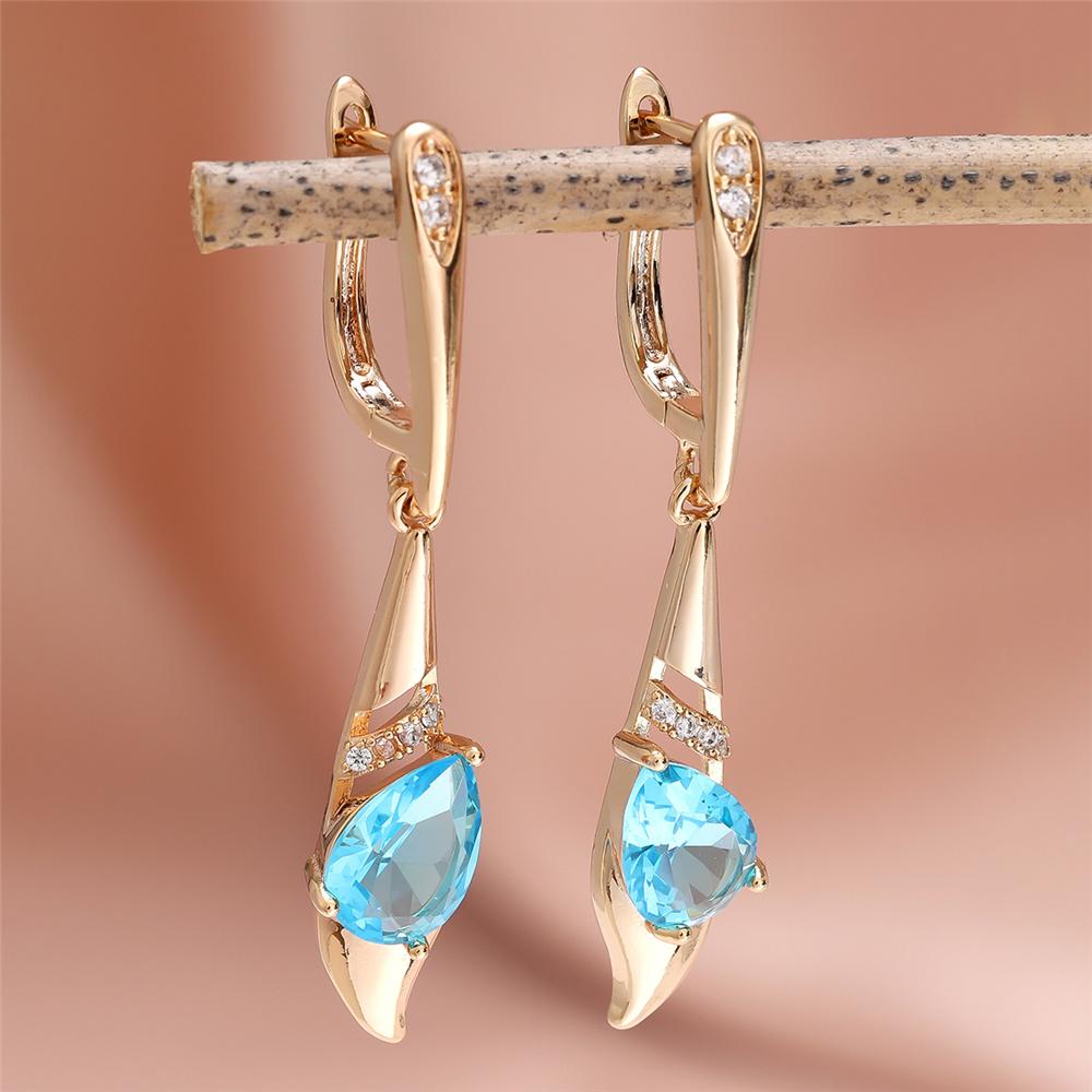 

Luxury Crystal Water Blue Red Stone Classic Gold Color Drop Earrings Shining Zircon Dangle Boho Wedding Jewelry For Women