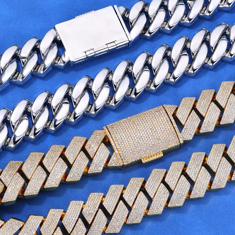 Thick Heavy 15mm Two Rows Prong Setting Cuban Link Chain Iced Out Hip Hop White/18k Gold Plated Necklace Jewelry Women Men Gifts