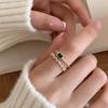 Fashionable Emerald Green Crystal Double Layer Ring Adjustable Opening Ring Copper Crafted Jewelry For Her