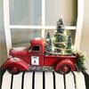 Christmas Retro Red Truck Ornaments Metal Car With Mini Green Tree And Box Xmas Table Decoration