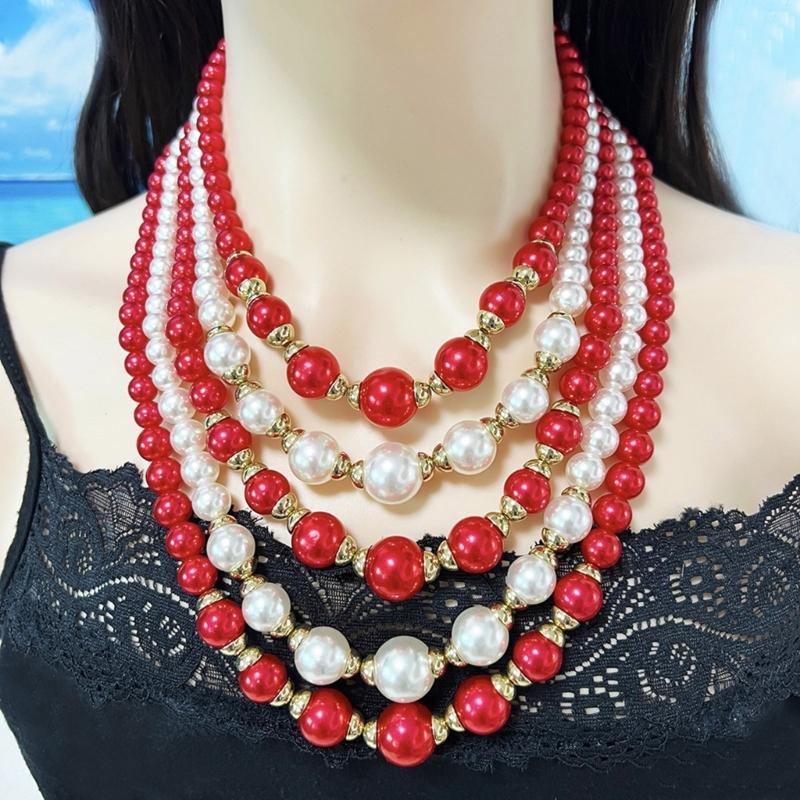 Fashionable Layering Artificial Pearls Necklace With Matching Studs Comfortable Daily Wear Accessories