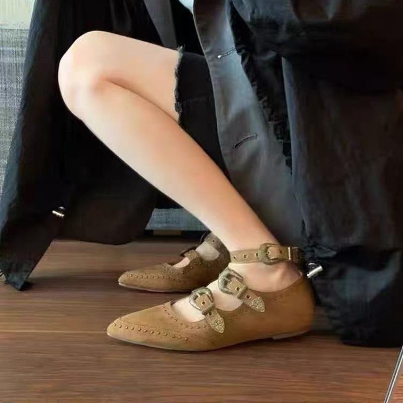 Damen Spangen-Ballerinas Designer Schnalle Mode Arbeitsschuhe Herbst 2025 Neu Wildleder Kleid Flach Zapatillas Mujer