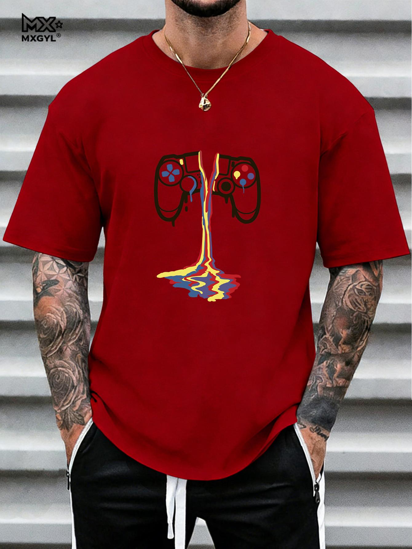 

2026 New Model Men s Game Console Graphic Print T-shirt For Summer, Casual Stylish Short Sleeve Tees For Males, Street Style Top M красный