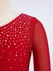 Girls Figure Skating Gymnastics Jumpsuit Asymmetrical Design Back Invisible Zipper Mesh Patchwork Sparkly Rhinestones Bodysuit for Competition